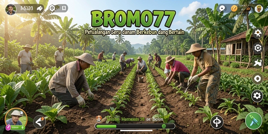 Screenshot gameplay BROMO77 menampilkan aktivitas berkebun yang seru.