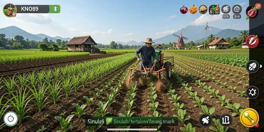 Tampilan gameplay KNO89 yang menunjukkan aktivitas pertanian yang seru dan interaktif.