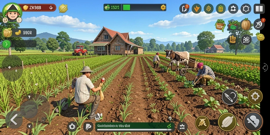 Tangkapan layar ZK988 menampilkan petani sedang merawat ladang tanaman.