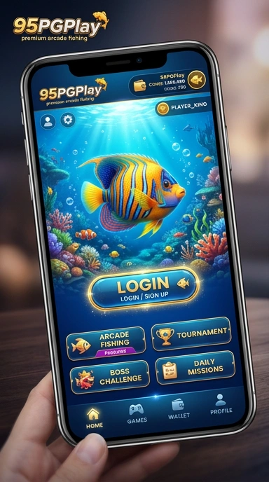 Tampilan utama aplikasi 95pgplay dengan menu yang intuitif.